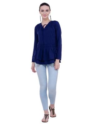 Blue plain Crepe tops 5