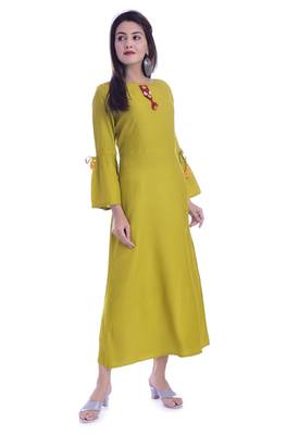Light Green Color Rayon Fabric A-Line Kurti 3