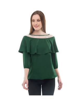 Women's Crepe Net Green Casual Top 1
