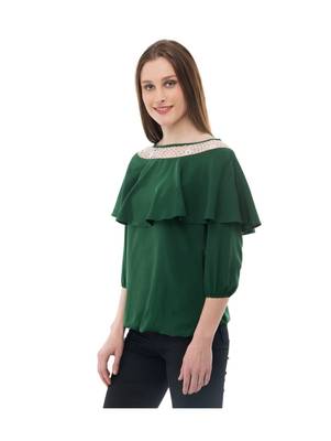 Women's Crepe Net Green Casual Top 2
