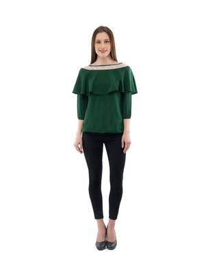 Women's Crepe Net Green Casual Top 5