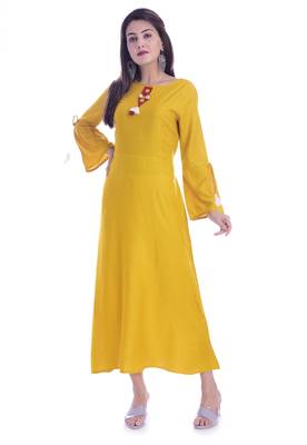Mustard Color Rayon Fabric A-Line Kurti 1