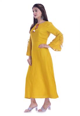 Mustard Color Rayon Fabric A-Line Kurti 3