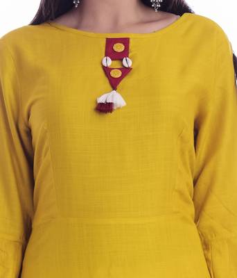 Mustard Color Rayon Fabric A-Line Kurti 4