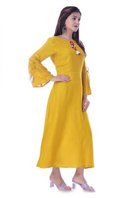 Mustard Color Rayon Fabric A-Line Kurti 5
