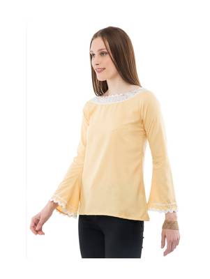 Women's Crepe Net Yellow Casual Top 2