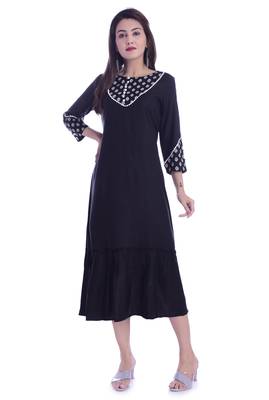 Black Color Rayon Fabric Straight Kurti 1