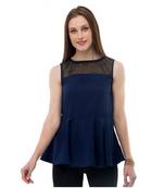 Women's Crepe Net Blue Casual Top