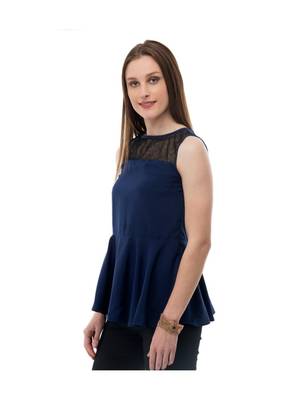 Women's Crepe Net Blue Casual Top 2