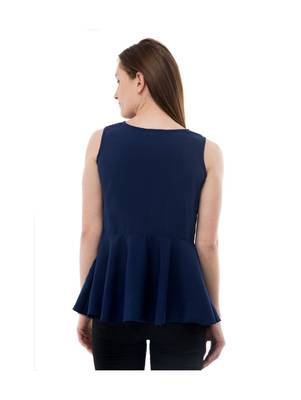 Women's Crepe Net Blue Casual Top 3