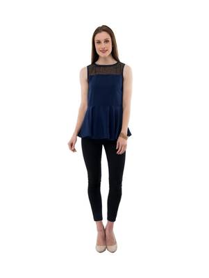 Women's Crepe Net Blue Casual Top 5