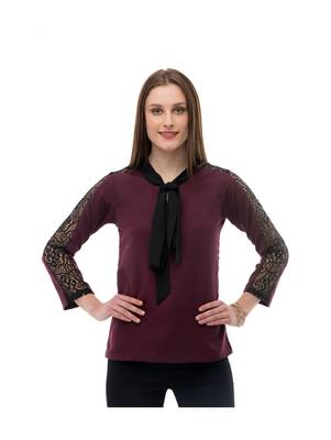 Women's Crepe Net Brown Casual Top 1