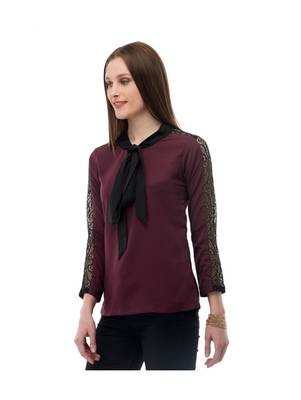 Women's Crepe Net Brown Casual Top 2