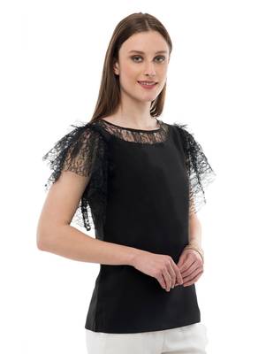 Women's Crepe Net Black Casual Top 2