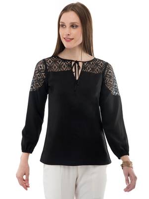 Women's Crepe Net Black Casual Top 1