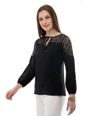 Women's Crepe Net Black Casual Top 2