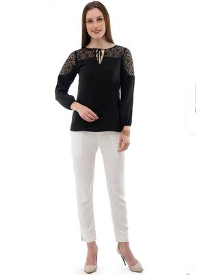 Women's Crepe Net Black Casual Top 5