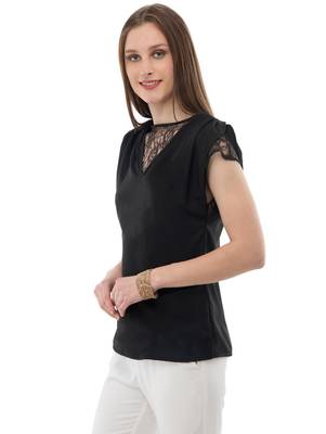 Women's  Crepe Net Black Casual Top 2