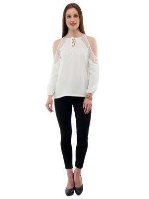 Women's Crepe Net Off-White Casual Top 5