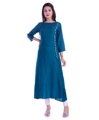 Blue Color Rayon Fabric A-Line Kurti 1