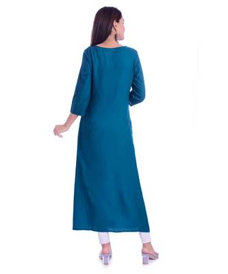 Blue Color Rayon Fabric A-Line Kurti 2