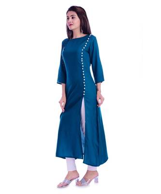 Blue Color Rayon Fabric A-Line Kurti 3