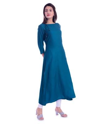 Blue Color Rayon Fabric A-Line Kurti 5
