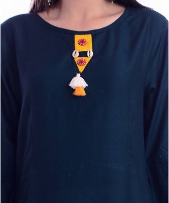 Blue Color Rayon Fabric A-Line Kurti 4