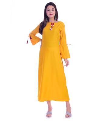 Yellow Color Rayon Fabric A-Line Kurti 1