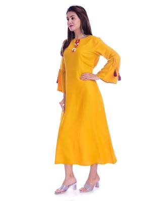 Yellow Color Rayon Fabric A-Line Kurti 3