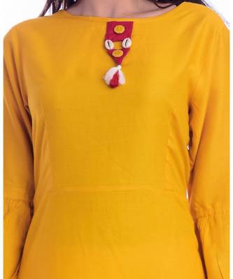 Yellow Color Rayon Fabric A-Line Kurti 4