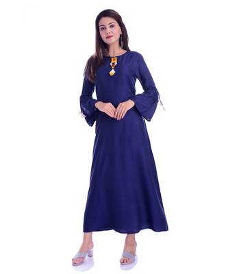Navy Blue Color Rayon Fabric A-Line Kurti 1