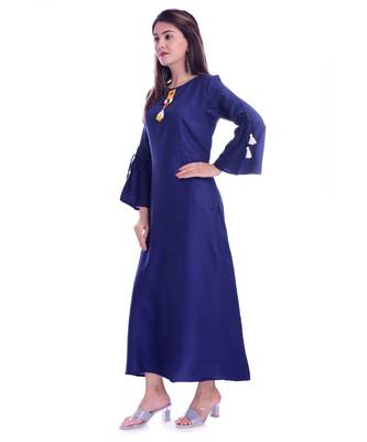 Navy Blue Color Rayon Fabric A-Line Kurti 3