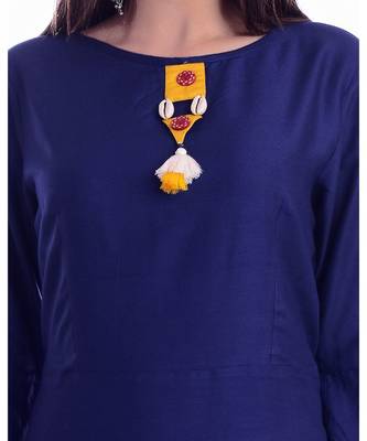 Navy Blue Color Rayon Fabric A-Line Kurti 4