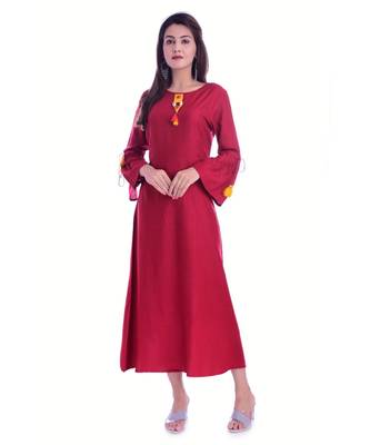 Maroon Color Rayon Fabric A-Line Kurti 1
