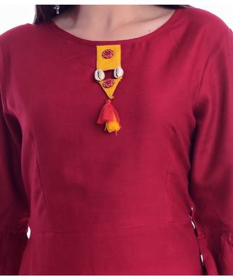 Maroon Color Rayon Fabric A-Line Kurti 4