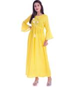 Yellow Color Rayon Fabric Anarkali Style Kurti With Pom Poms