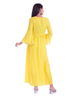 Yellow Color Rayon Fabric Anarkali Style Kurti With Pom Poms 2