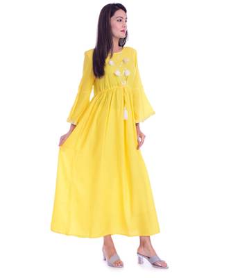 Yellow Color Rayon Fabric Anarkali Style Kurti With Pom Poms 3