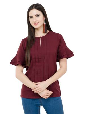 Brown plain Crepe tops 1