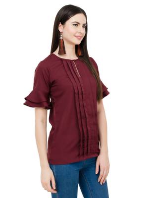 Brown plain Crepe tops 2