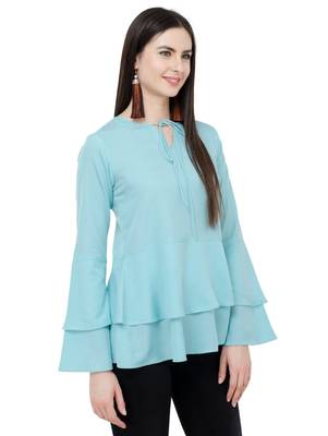 Light blue plain Crepe tops 2