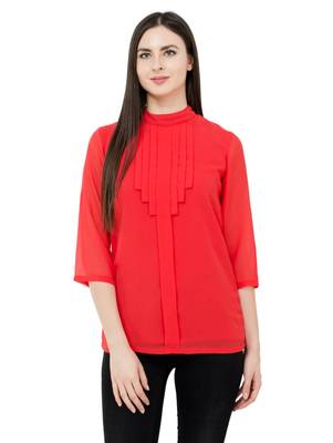 Red plain Georgette tops 1