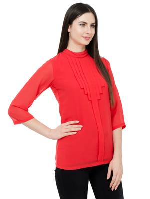 Red plain Georgette tops 2
