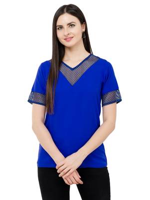 Blue plain Crepe tops 1