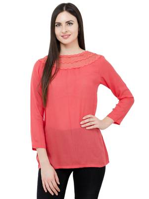 Red plain Rayon tops 1