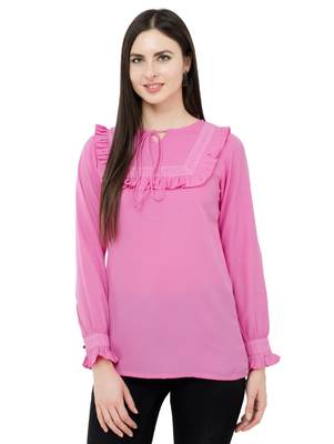 Pink plain Crepe tops 1