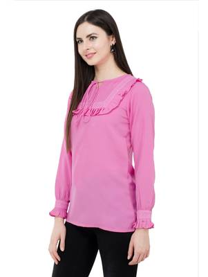 Pink plain Crepe tops 2