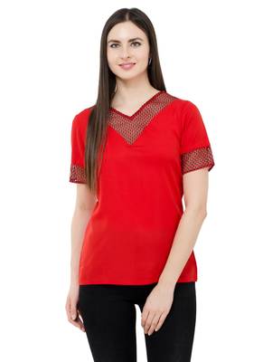 Red plain Crepe tops 1