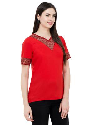 Red plain Crepe tops 2